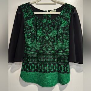 Elegant Green and Black Lace Blouse
